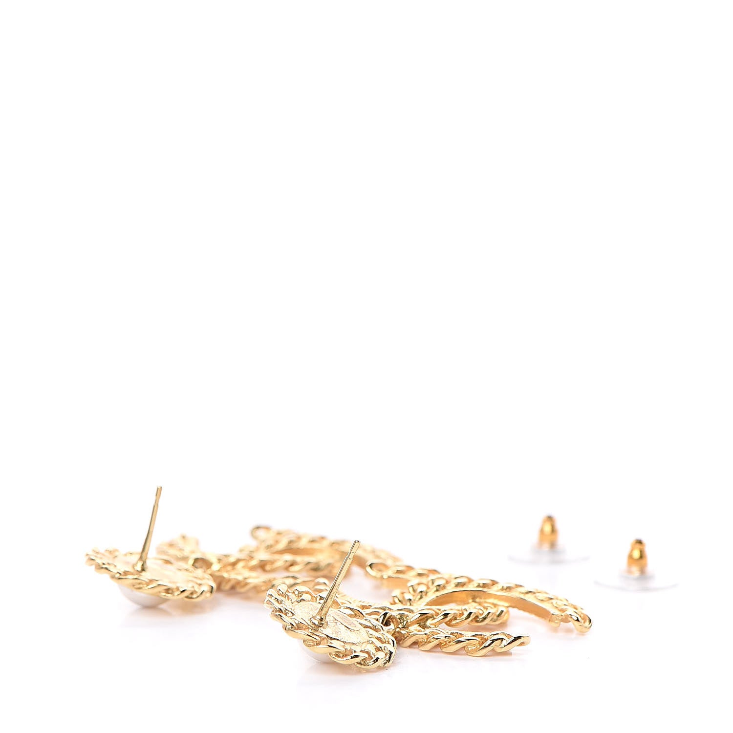 Chanel Metal Pearl CC Chain Drop Earrings Gold 3 of 5