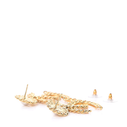 Chanel Metal Pearl CC Chain Drop Earrings Gold 3 of 5