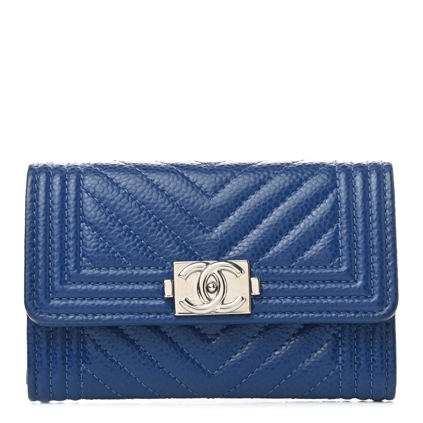 Caviar Chevron Quilted Boy Flap Card Holder Blue