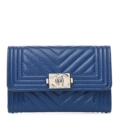 Chanel Caviar Chevron Quilted Boy Flap Card Holder Blue 1 of 8
