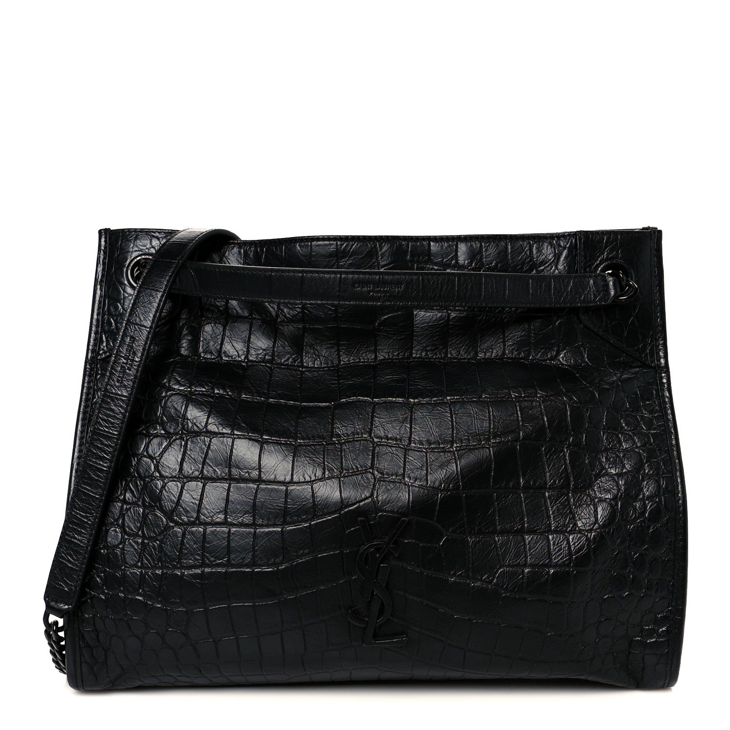 Saint Laurent Calfskin Crocodile Embossed Monogram Medium Niki Shopping Bag Black 1 of 10