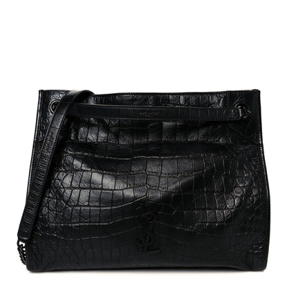 Saint Laurent Calfskin Crocodile Embossed Monogram Medium Niki Shopping Bag Black 1 of 10