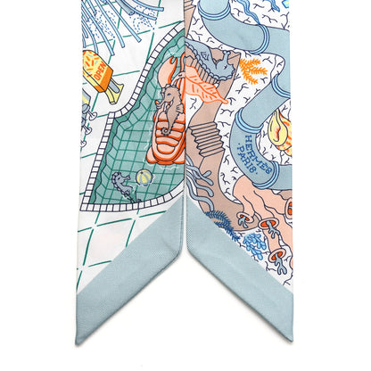 Hermes Silk Splash Park Twilly  Vert De Gris Jaune Bleu 2 of 4