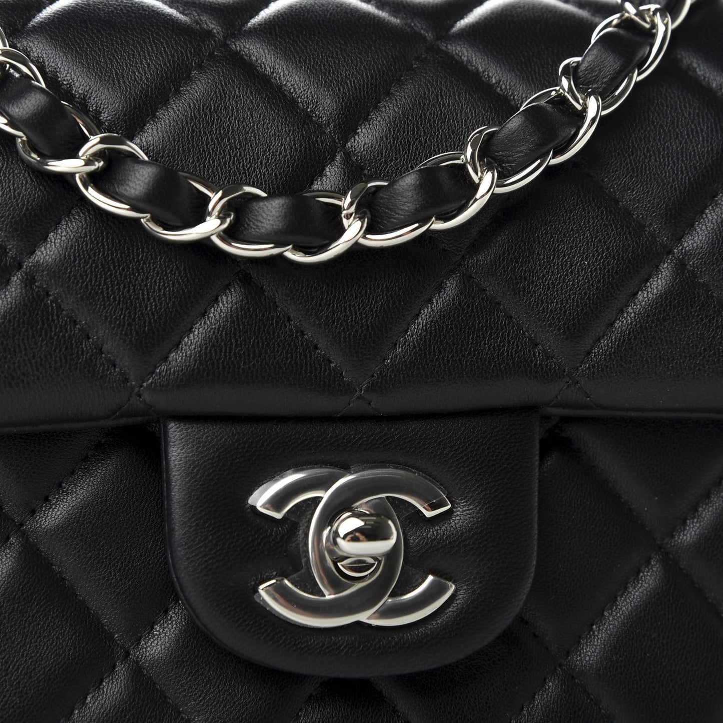 Lambskin Quilted Mini Rectangular Flap Black