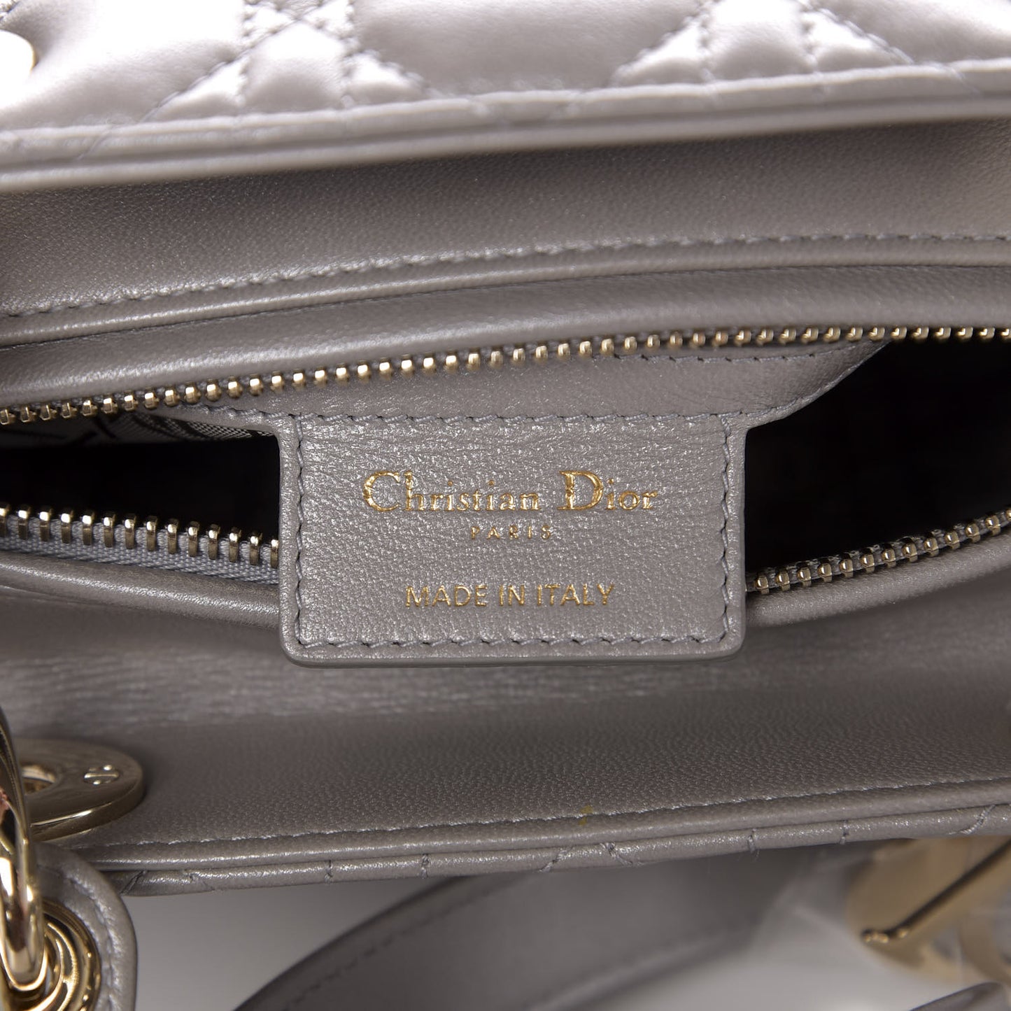 Pearly Lambskin Cannage Medium Lady Dior Grey