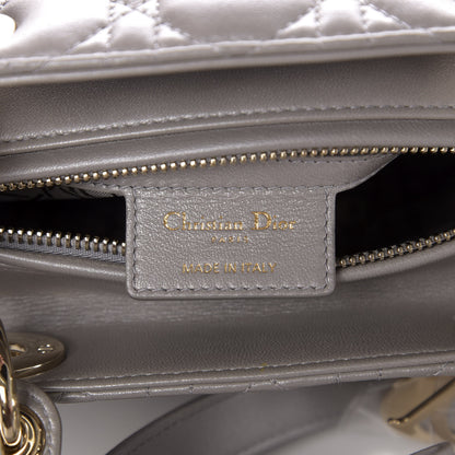 Christian Dior Pearly Lambskin Cannage Medium Lady Dior Grey 9 of 18
