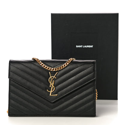 Saint Laurent Grain De Poudre Matelasse Chevron Monogram Chain Wallet Black 11 of 11