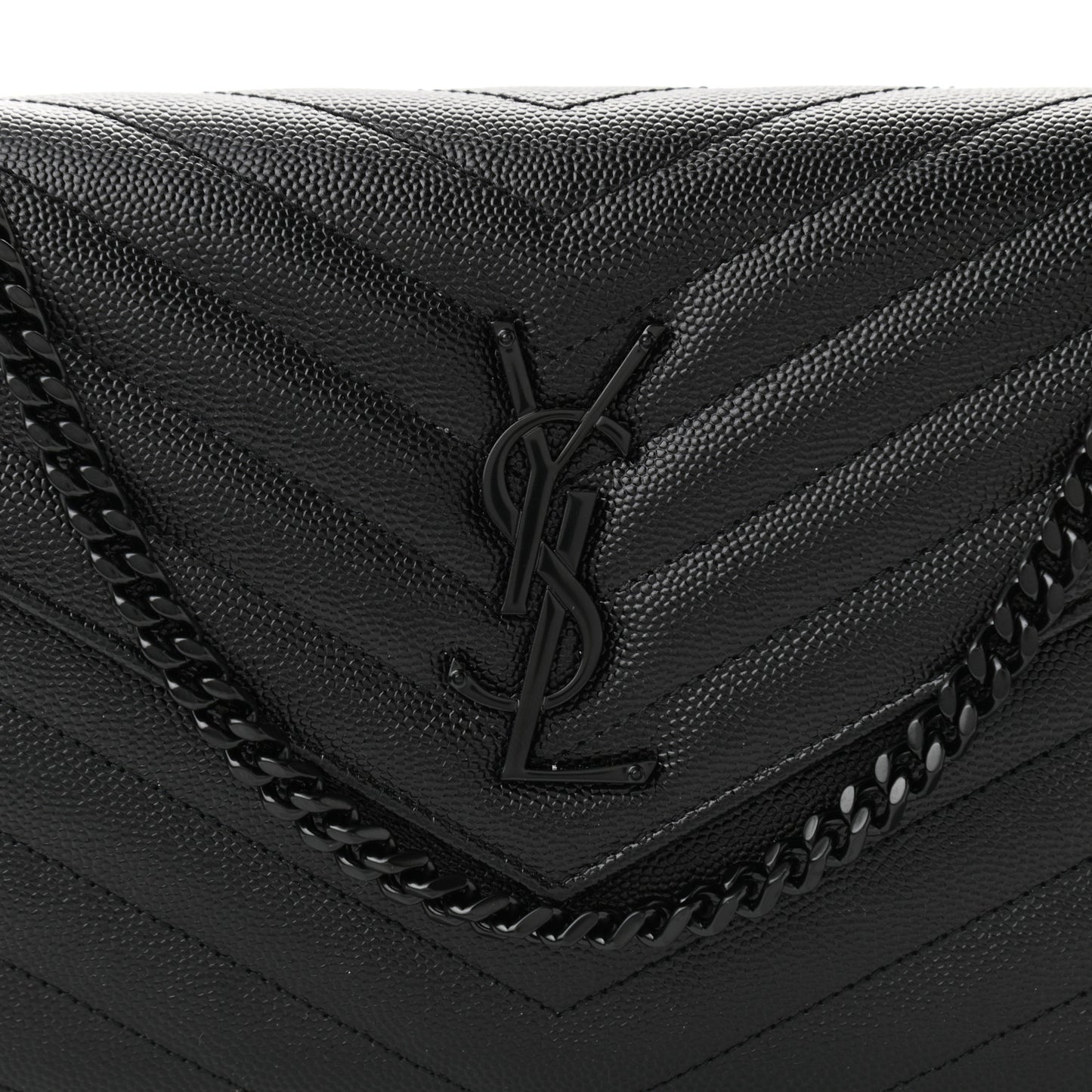 Grain De Poudre Matelasse Chevron Monogram Chain Wallet Black
