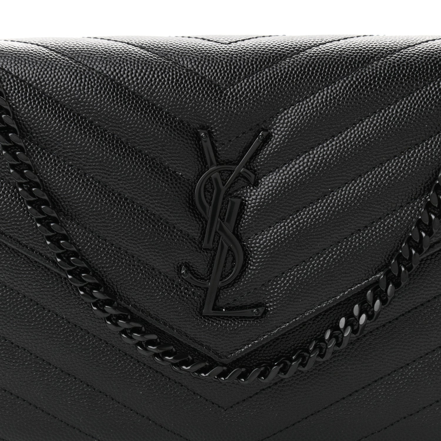 Saint Laurent Grain De Poudre Matelasse Chevron Monogram Chain Wallet Black 7 of 10