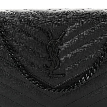 Saint Laurent Grain De Poudre Matelasse Chevron Monogram Chain Wallet Black 7 of 10
