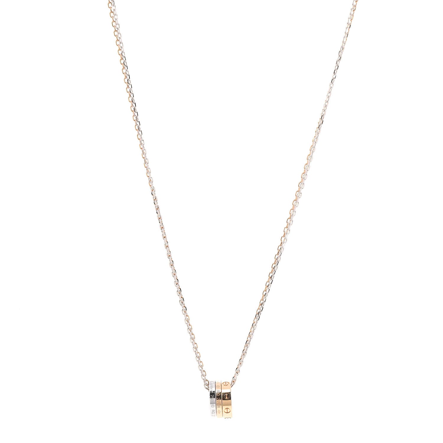 Cartier 18K White Pink Gold Diamond Three Ring LOVE Pendant Necklace 1 of 5