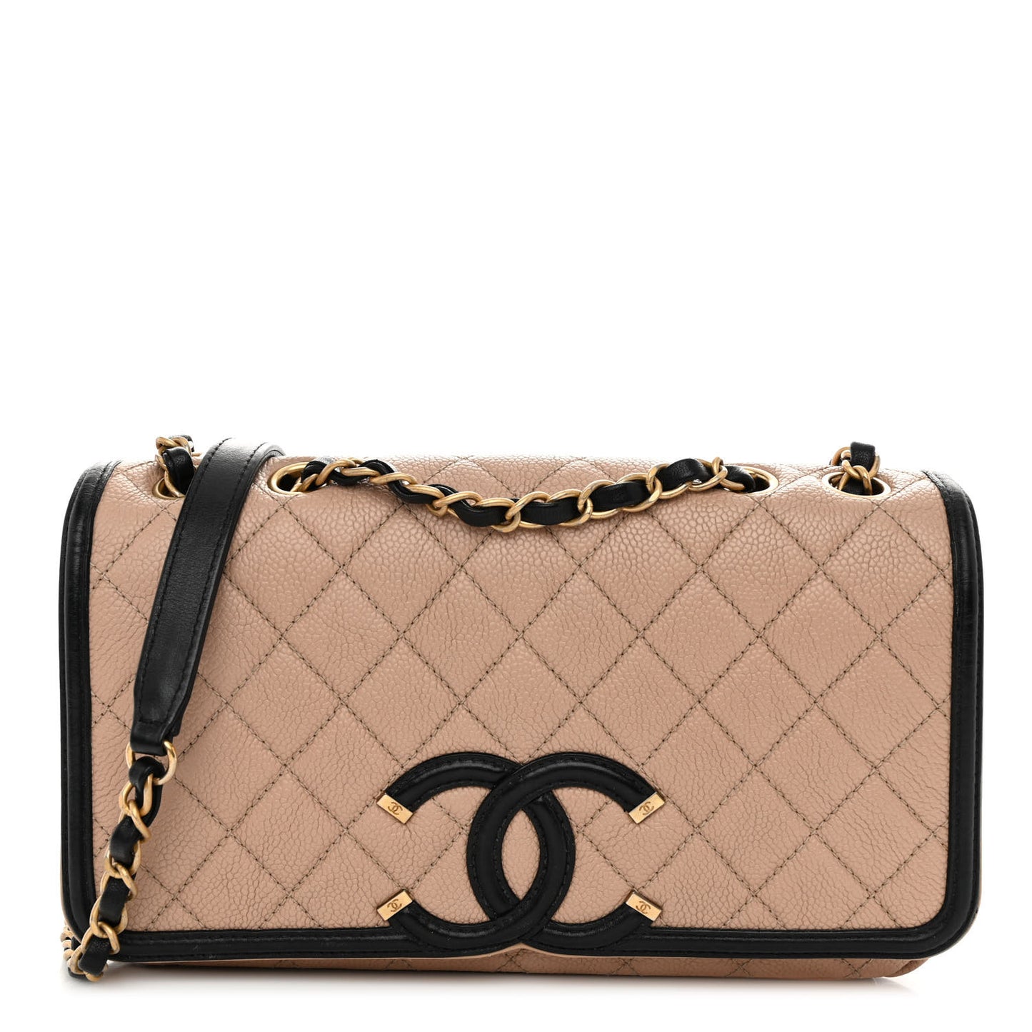 Caviar Quilted Medium CC Filigree Flap Beige Black