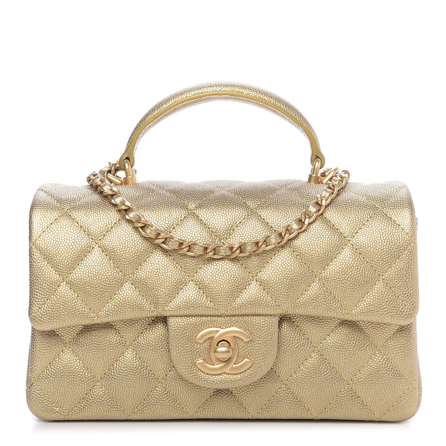 Chanel Metallic Caviar Quilted Mini Top Handle Rectangular Flap Gold 1 of 9