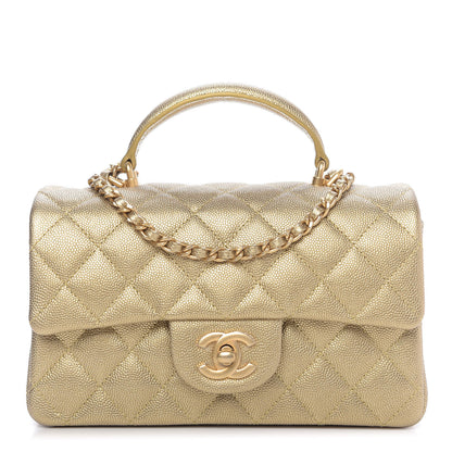 Chanel Metallic Caviar Quilted Mini Top Handle Rectangular Flap Gold 1 of 9