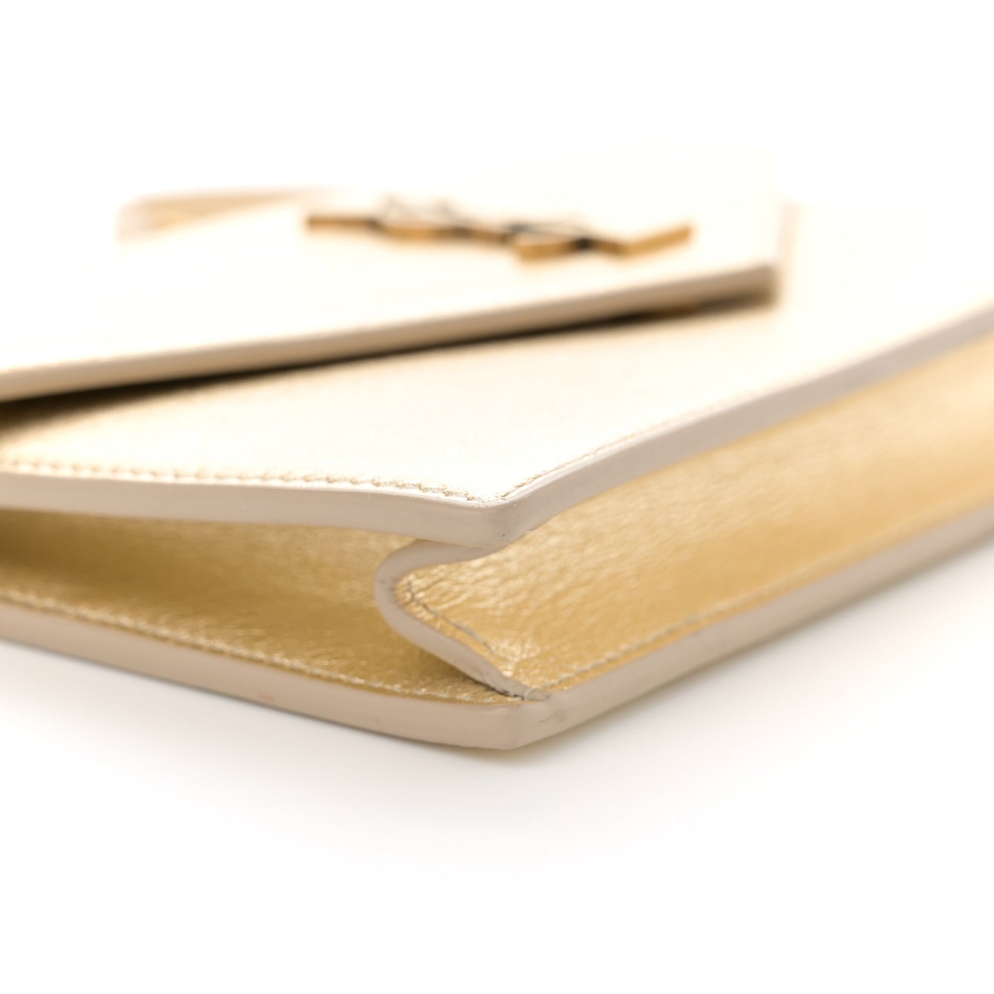 Metallic Calfskin Monogram Envelope Chain Wallet Gold