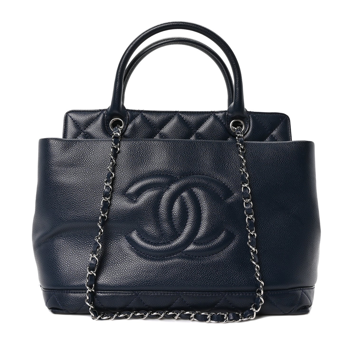 Soft Caviar CC Medium Top Handle Tote Navy Blue