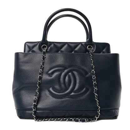 Chanel Soft Caviar CC Medium Top Handle Tote Navy Blue 1 of 11