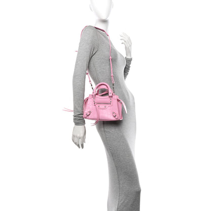 Balenciaga Semi Shiny Calfskin Crocodile Embossed Neo Classic Silver Hardware Mini City Pink 2 of 11