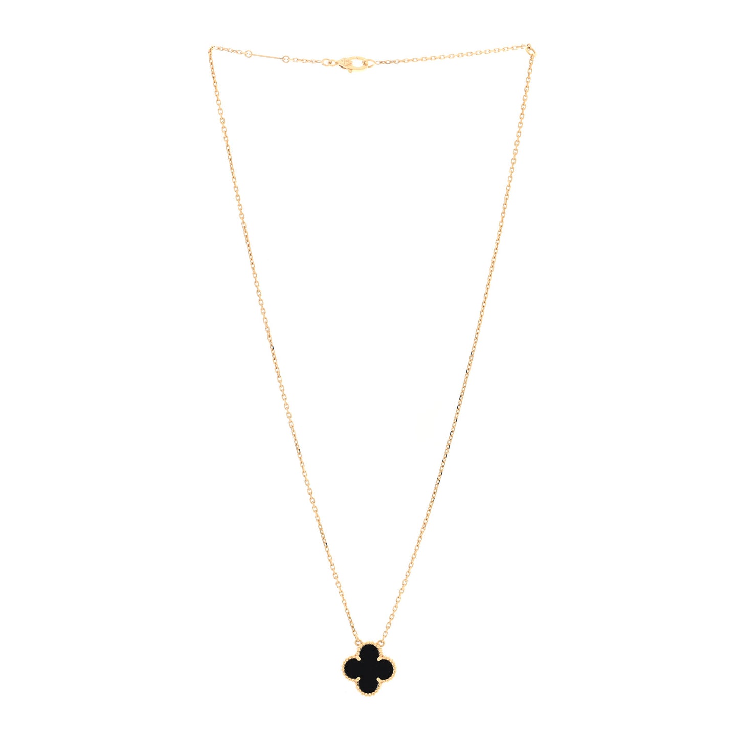 18K Yellow Gold Black Onyx Vintage Alhambra Pendant Necklace