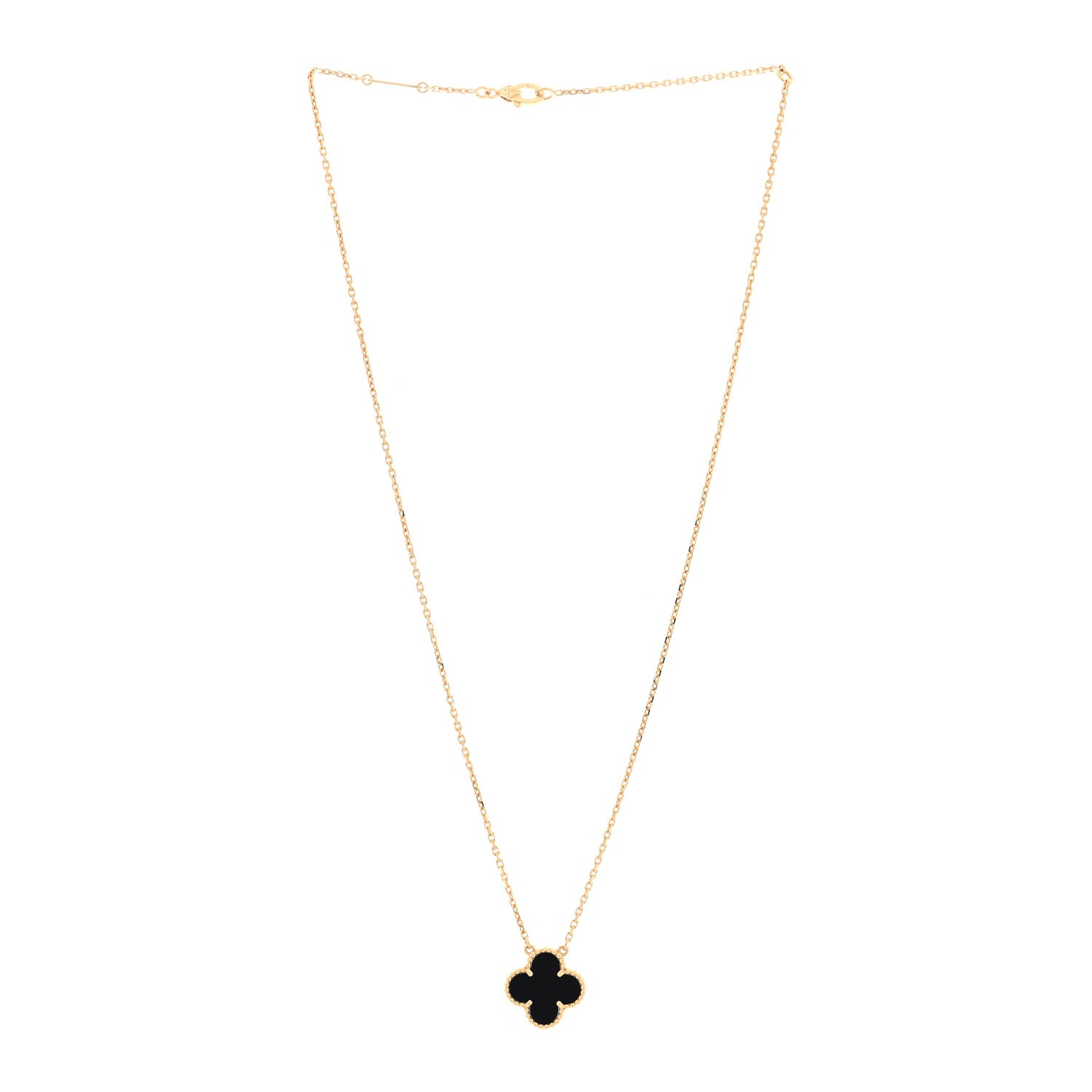 Van Cleef & Arpels 18K Yellow Gold Black Onyx Vintage Alhambra Pendant Necklace 3 of 5