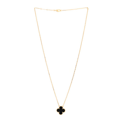 Van Cleef & Arpels 18K Yellow Gold Black Onyx Vintage Alhambra Pendant Necklace 3 of 5