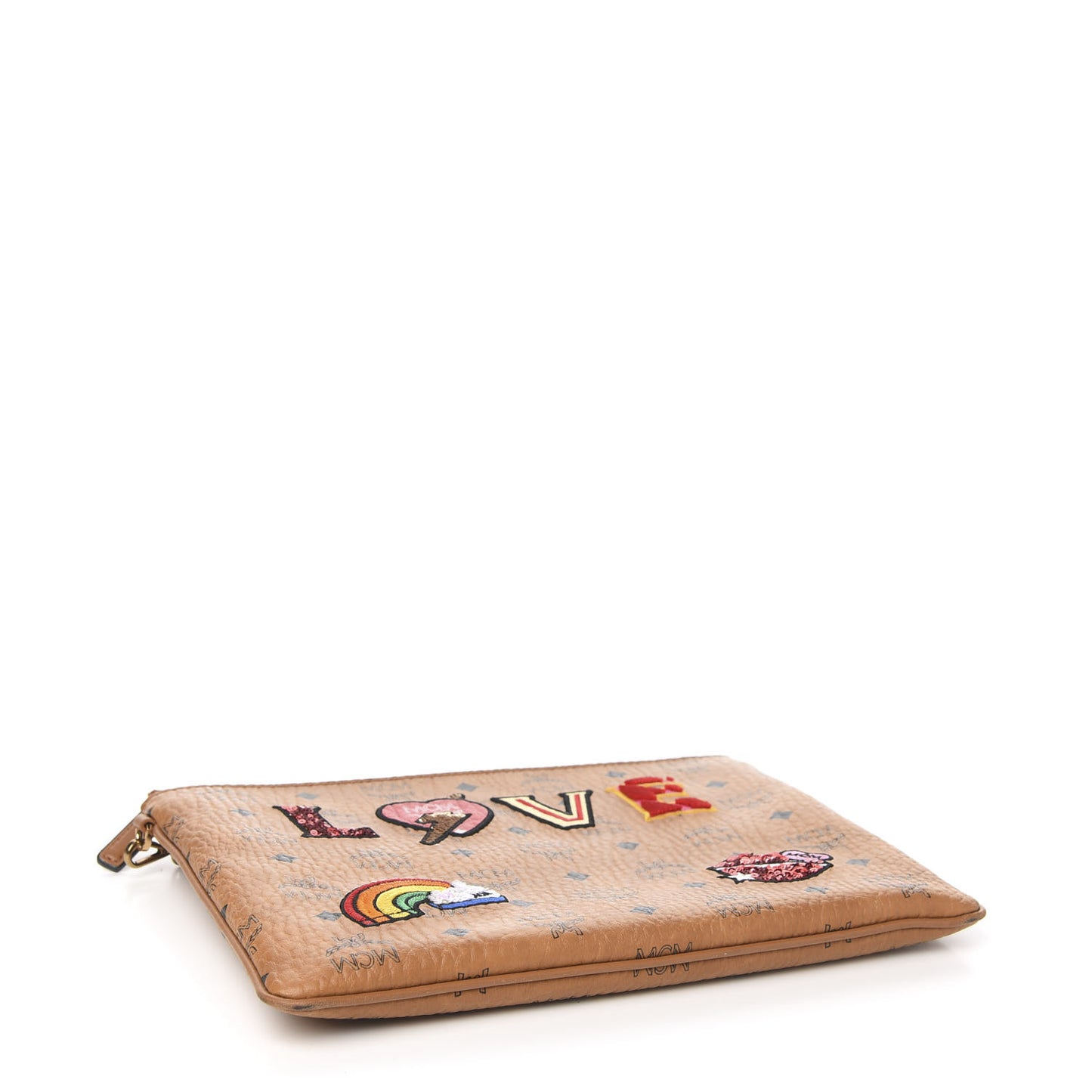 Visetos Love Patch Wristlet Zip Pouch Cognac