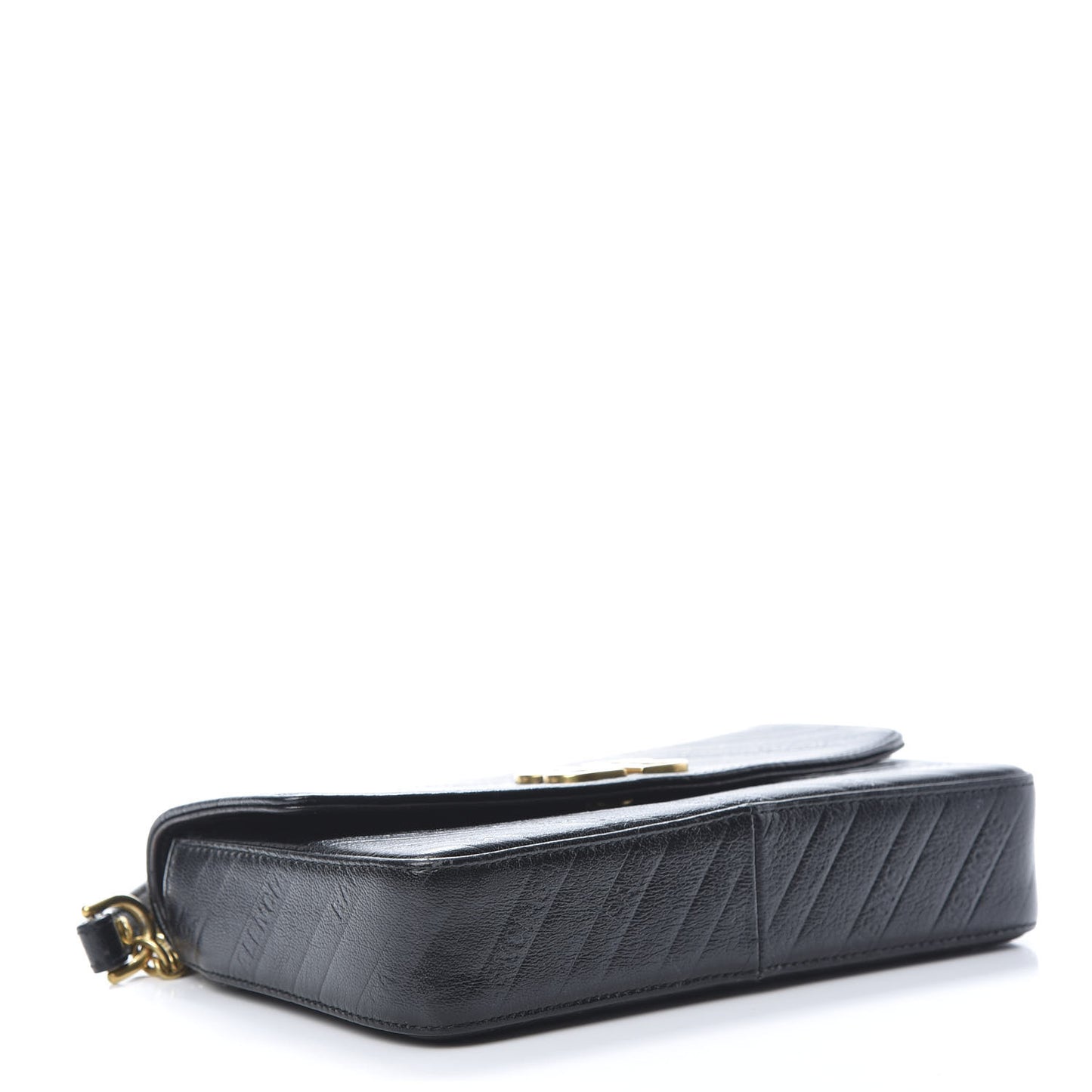 Shiny Goatskin Logo Embossed BB Chain Wallet Black