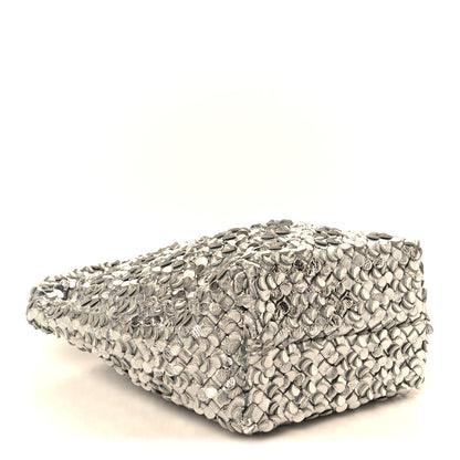 Bottega Veneta Laminated Nappa Intreccio Paillettes Small Cabat Bucket Silver 5 of 12