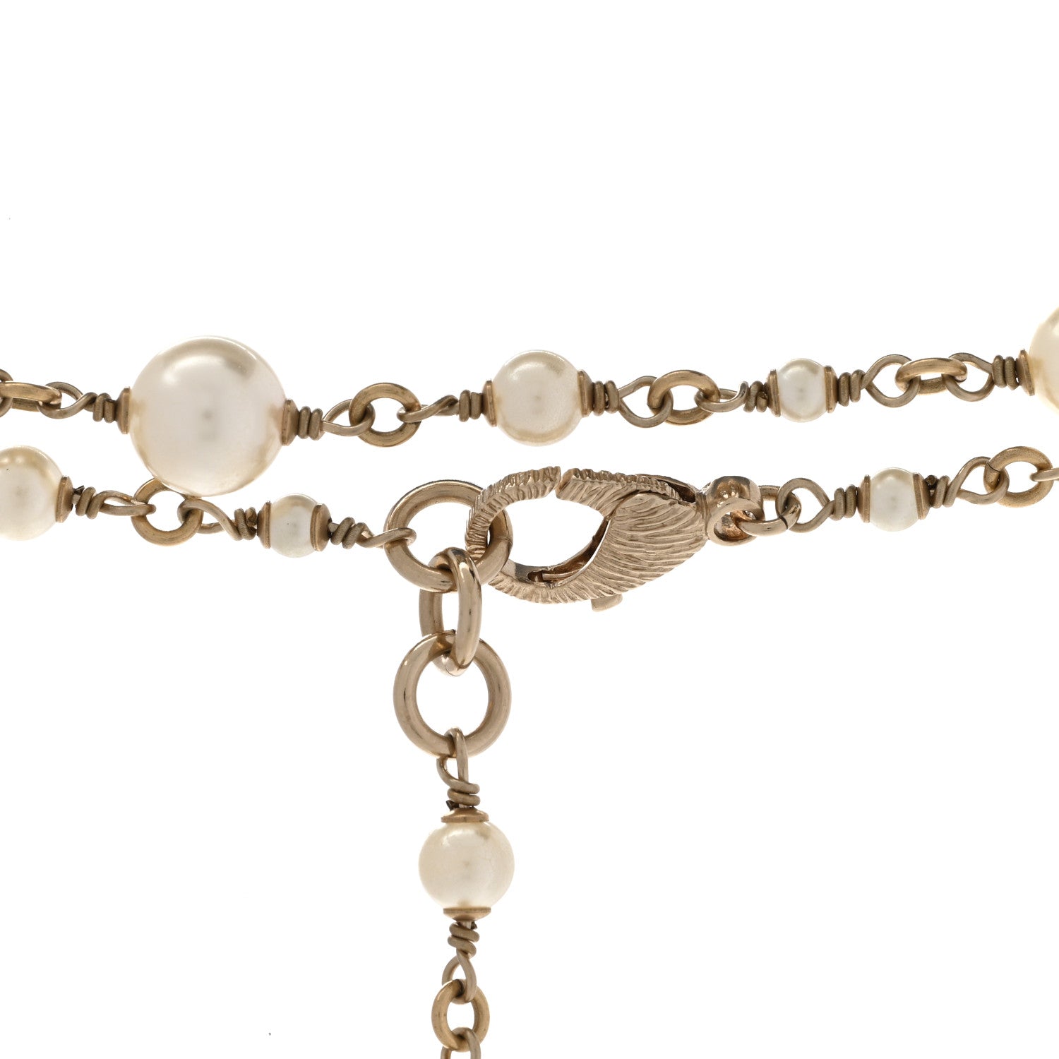 Chanel Pearl Bead CC Flower Long Necklace Gold 5 of 8