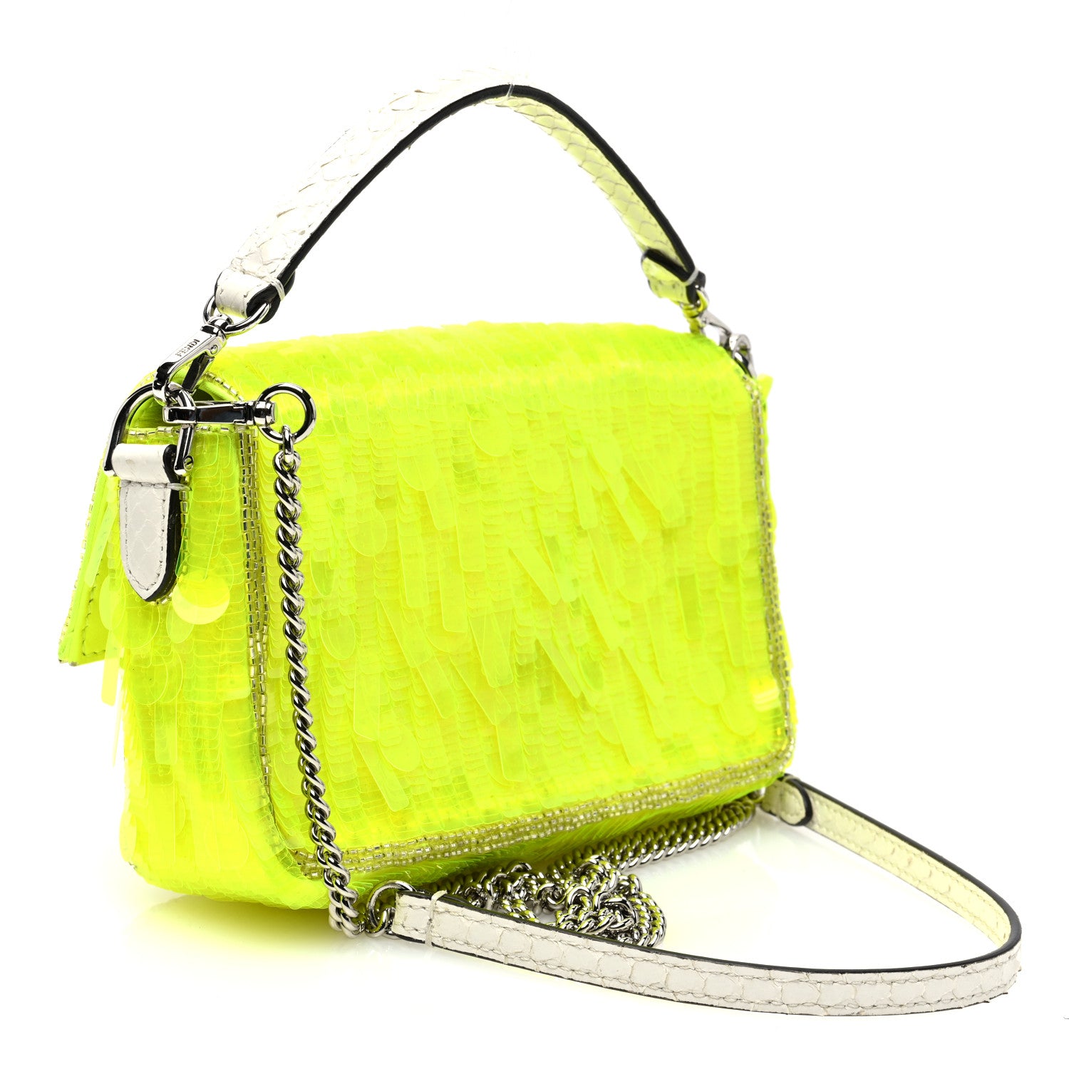 Fendi Transparent Paillettes Elaphe Mini Baguette Yellow Fluo Avorio 3 of 10