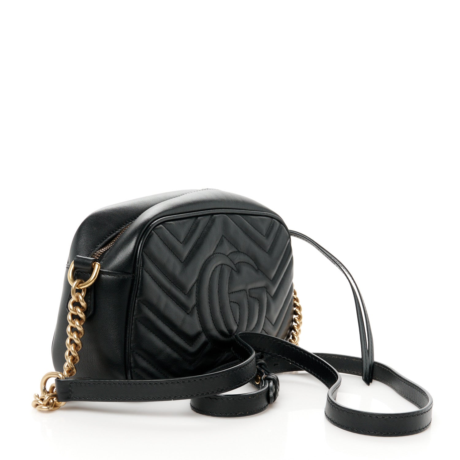 Gucci Calfskin Matelasse Small GG Marmont Chain Shoulder Bag Black 3 of 10