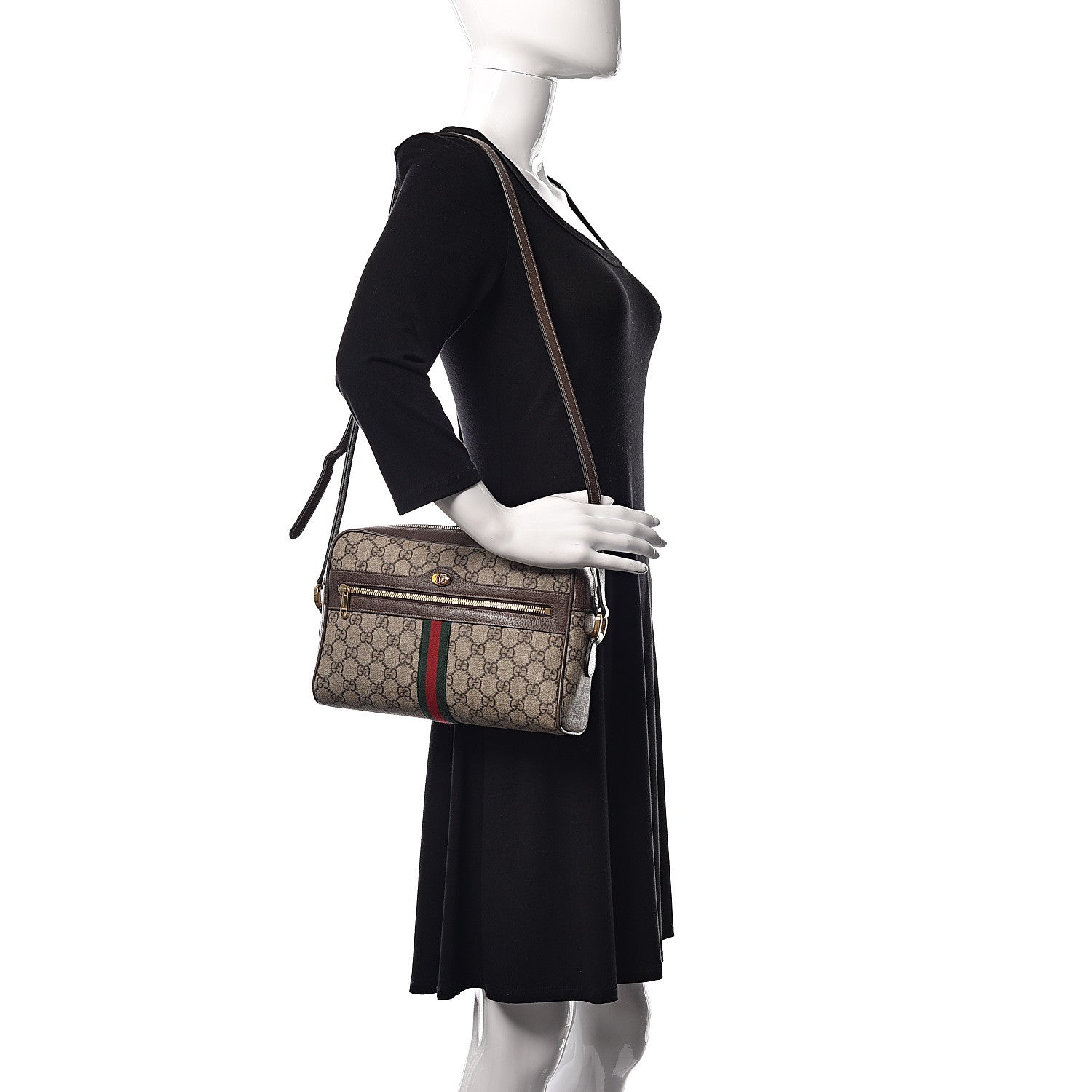 Gucci GG Supreme Monogram Web Small Ophidia Shoulder Bag Brown 2 of 11