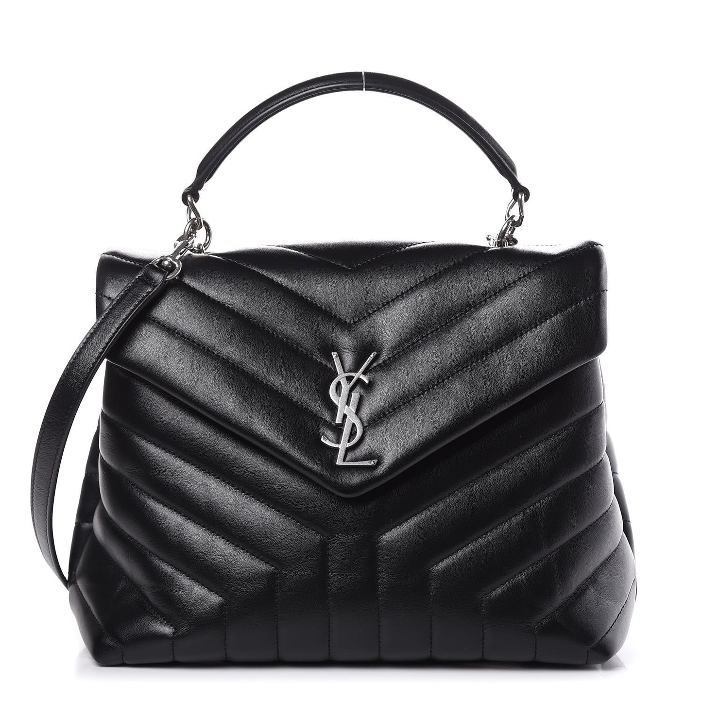 Calfskin Y Quilted Monogram Medium Loulou Satchel Black