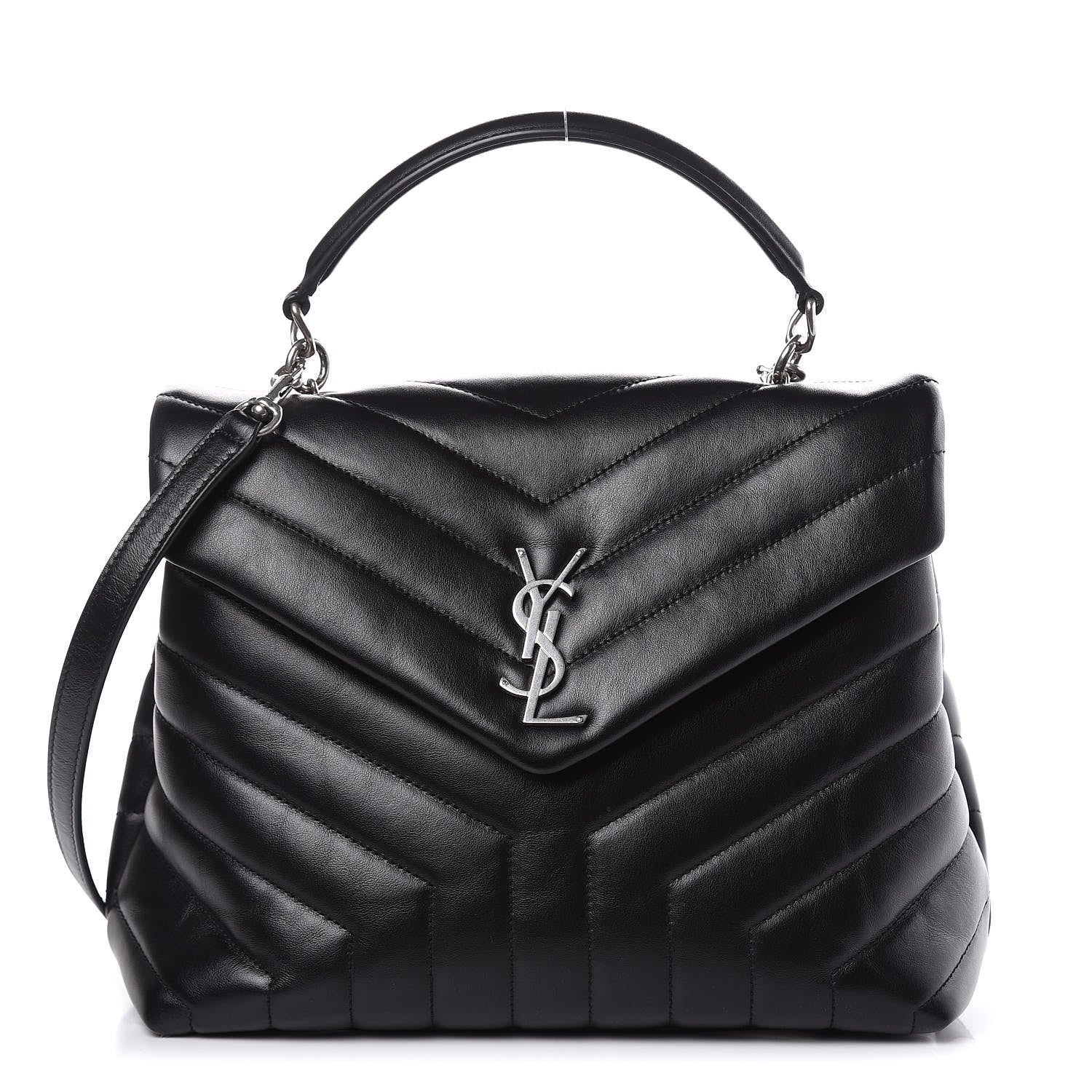 Saint Laurent Calfskin Y Quilted Monogram Medium Loulou Satchel Black 1 of 12