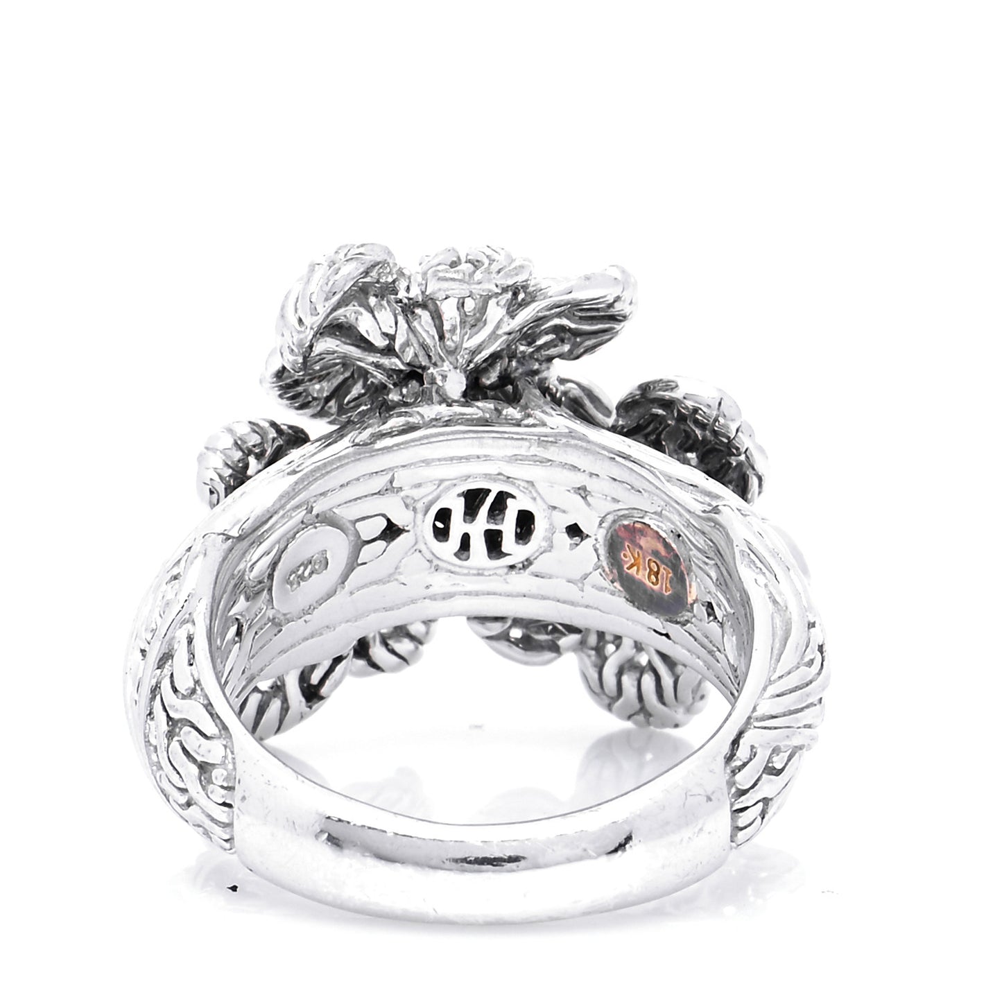 Sterling Silver 18K Yellow Gold Diamond Ayu Flower Ring 52 6