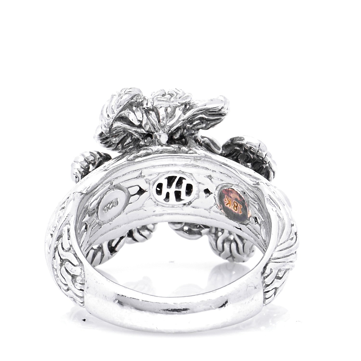 John Hardy Sterling Silver 18K Yellow Gold Diamond Ayu Flower Ring 52 6 3 of 7