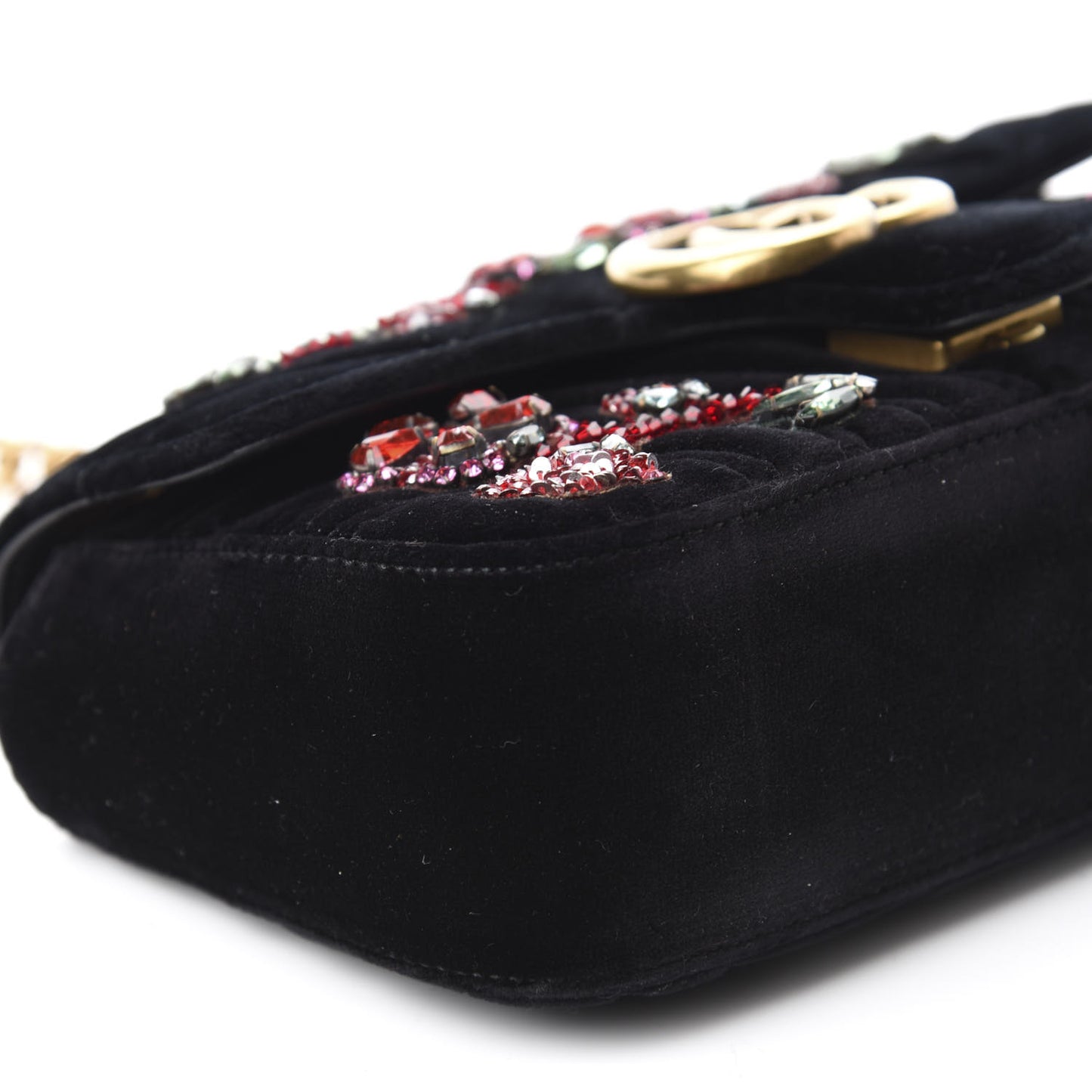 Velvet Matelasse Embroidered Mini GG Marmont Shoulder Bag Black