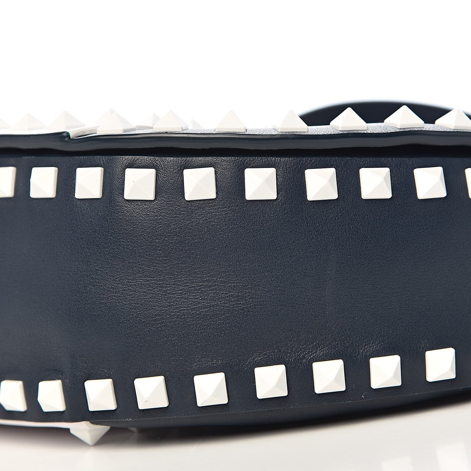 Valentino Garavani Vitello Colorblock Large Free Rockstud Halfmoon Saddle Bag Marine White 15 of 17