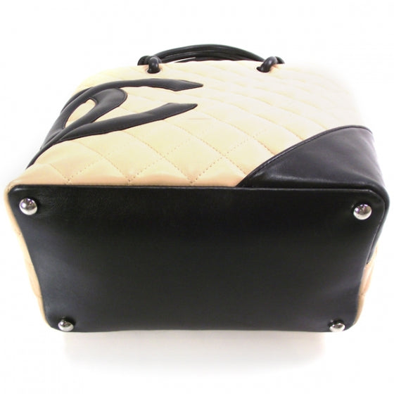 Calfskin Quilted Medium Cambon Tote Beige Black