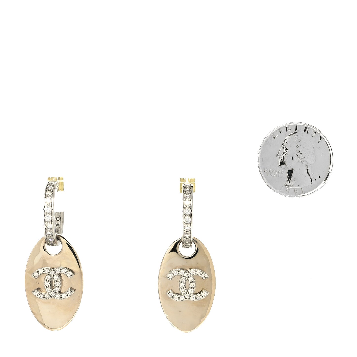 Crystal CC Tag Drop Earrings Gold