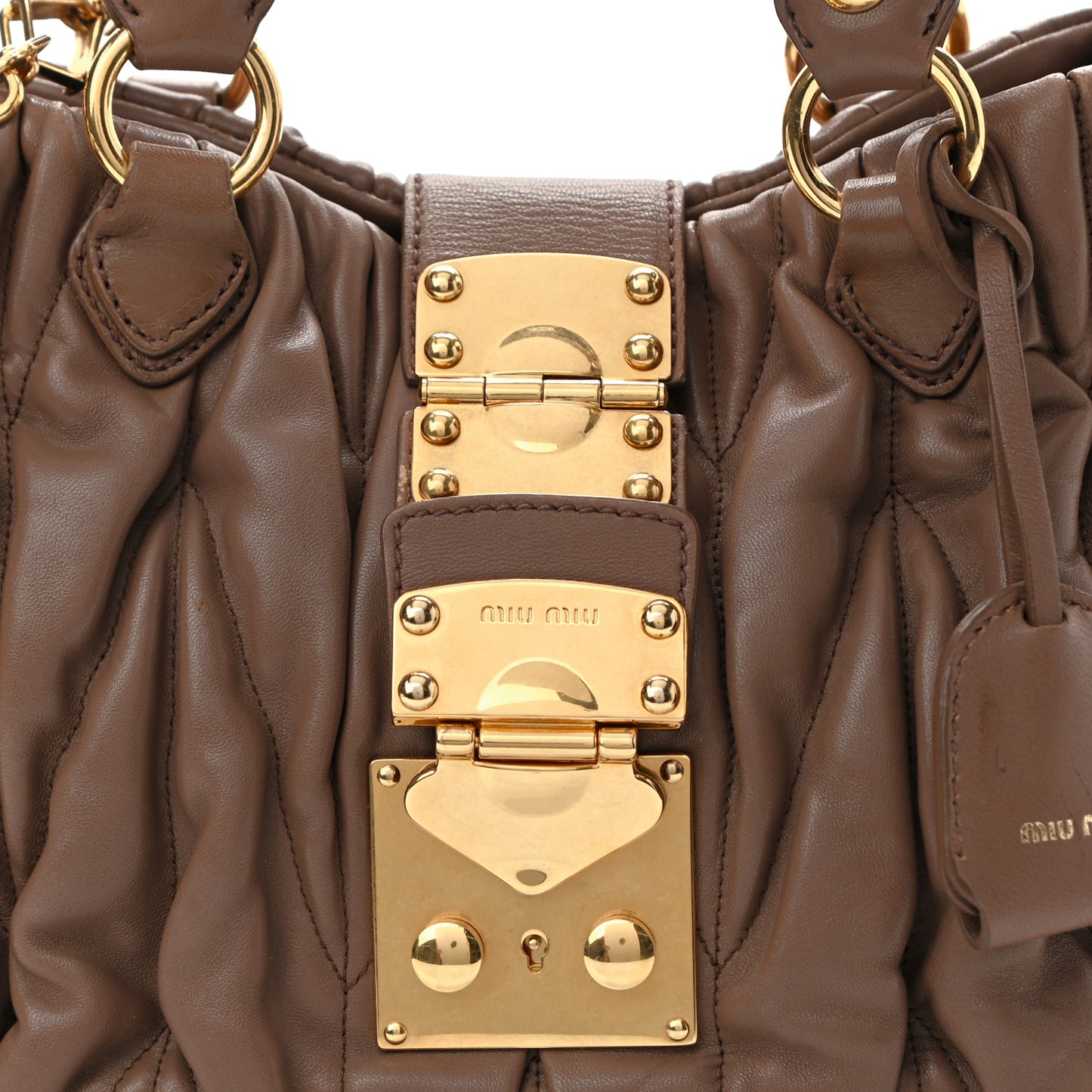 Nappa Matelasse Top Handle Satchel Cammello