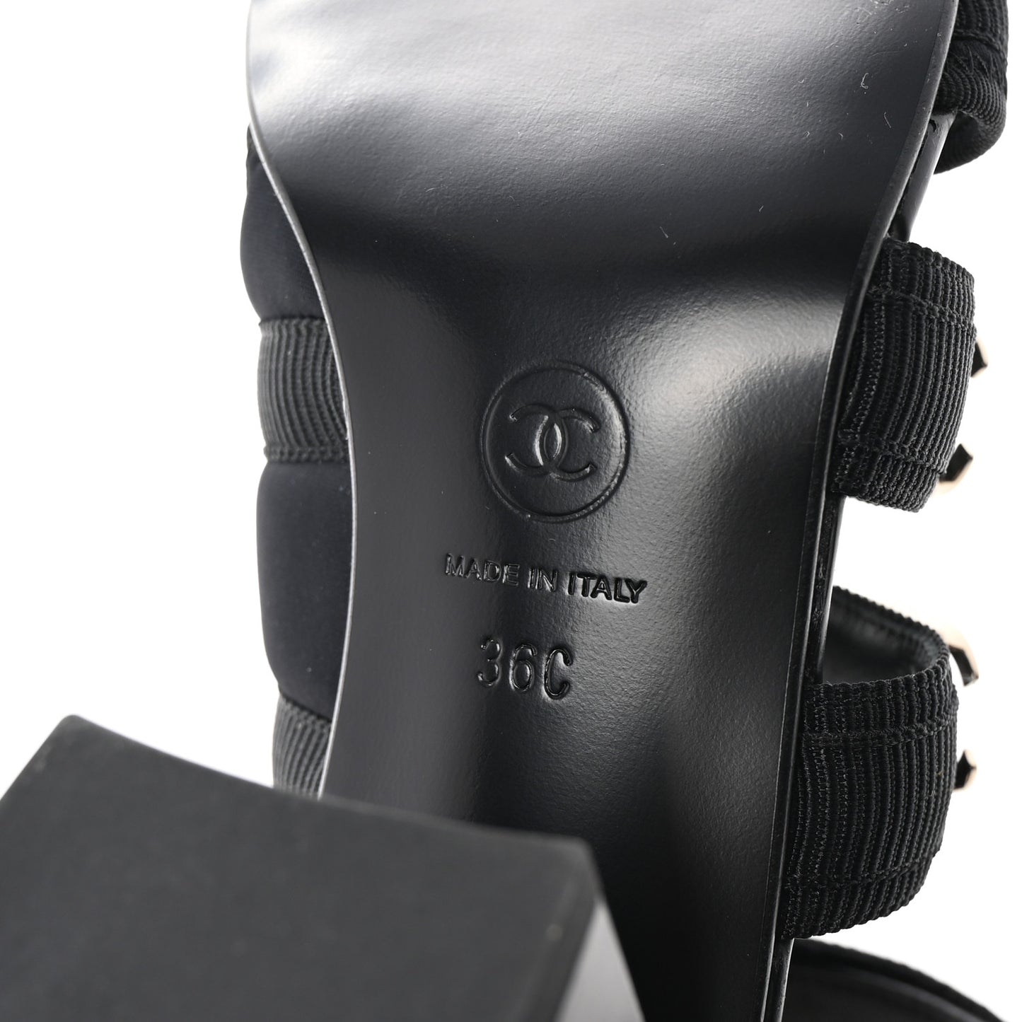 Fabric Metal CC Logo Sandals 36 Black