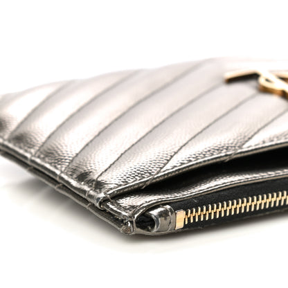 Saint Laurent Metallic Grain De Poudre Matelasse Chevron Monogram Bill Pouch Piombo 9 of 17