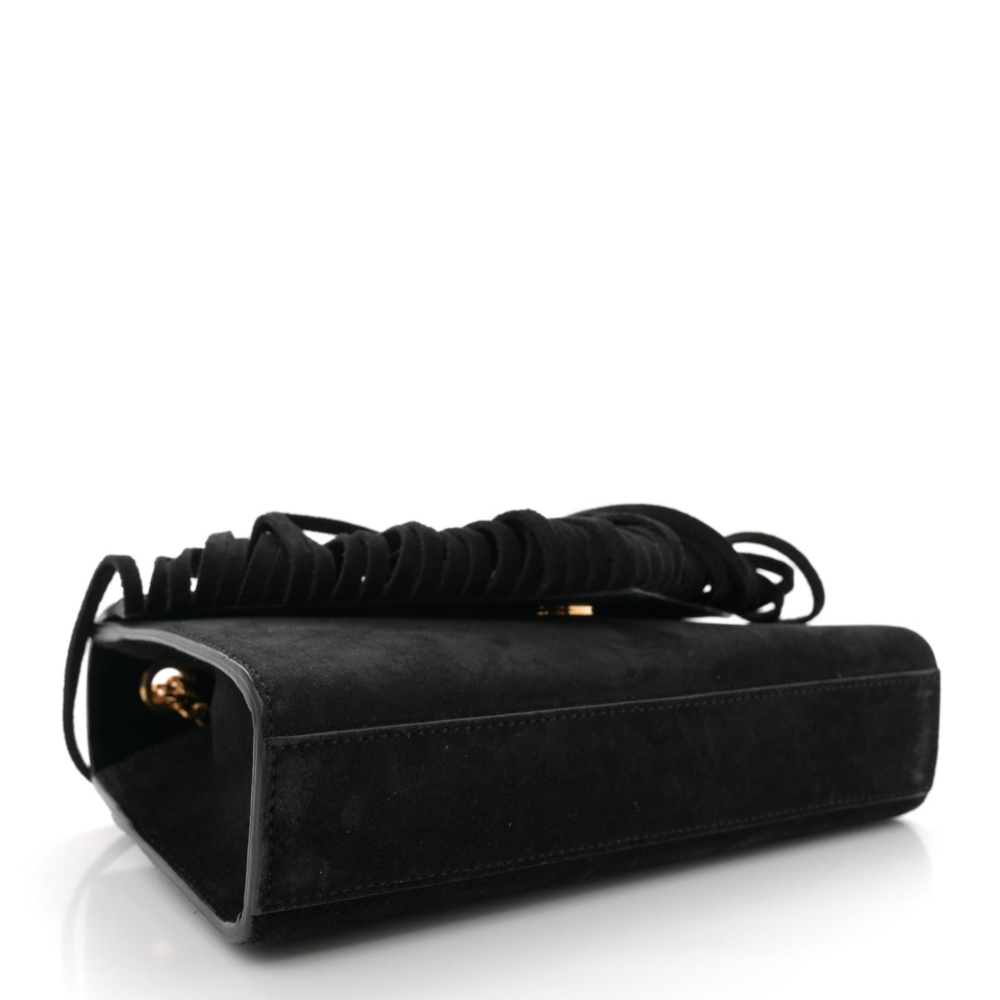 Suede Fringe Small Monogram Satchel Black
