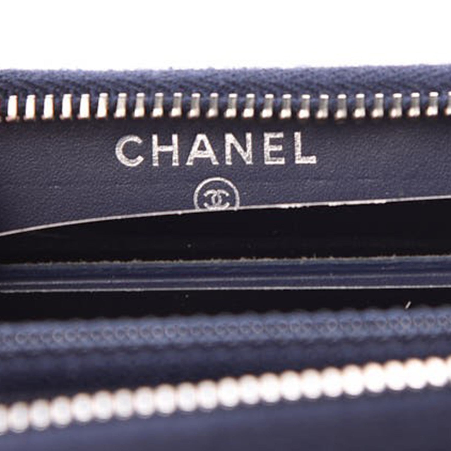 Chanel Caviar Chevron Quilted Small Zip Around Wallet Blue 7 of 9