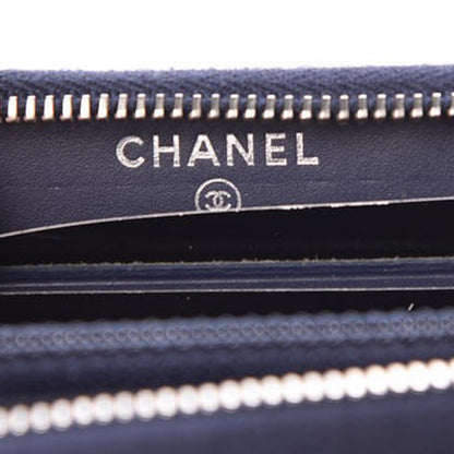 Chanel Caviar Chevron Quilted Small Zip Around Wallet Blue 7 of 9