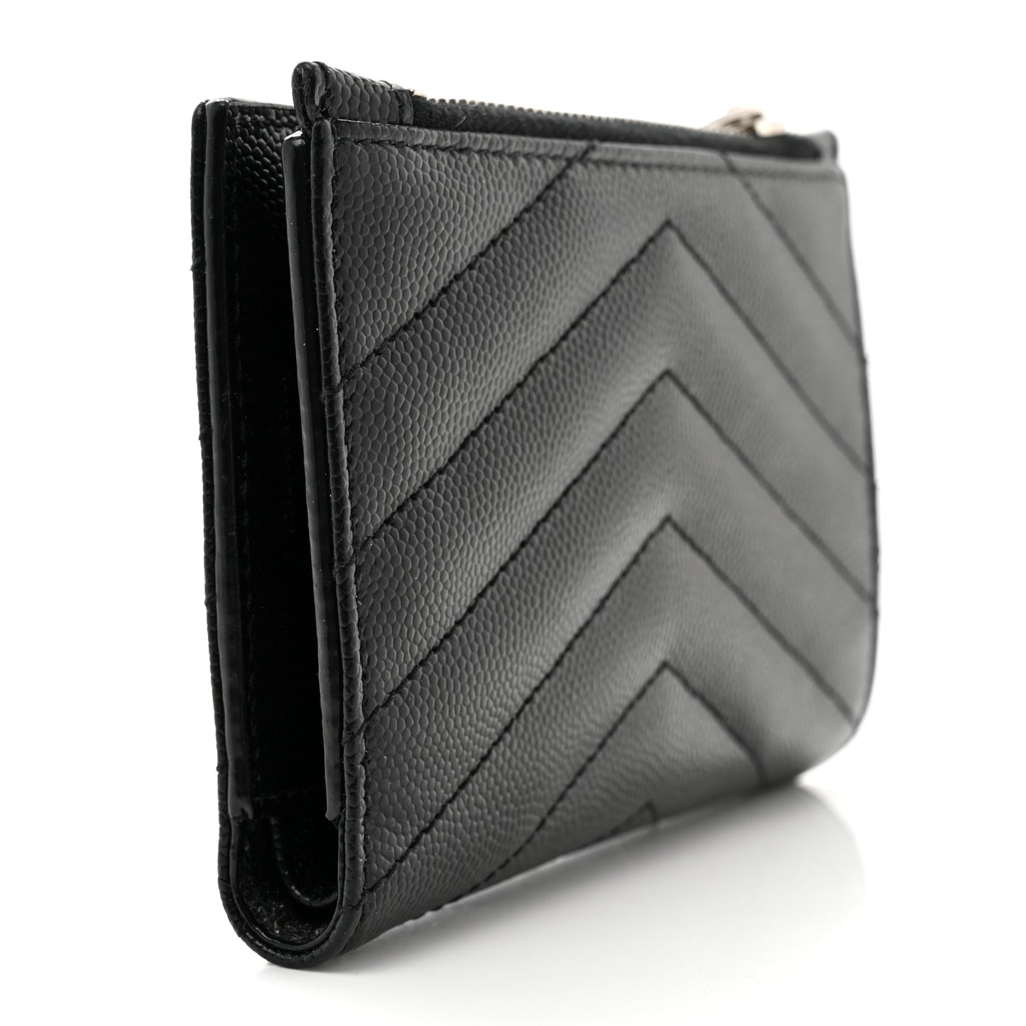 Grain De Poudre Matelasse Chevron Monogram Zipped Two-Part Wallet Black