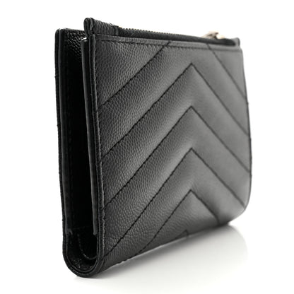 Saint Laurent Grain De Poudre Matelasse Chevron Monogram Zipped Two-Part Wallet Black 3 of 9