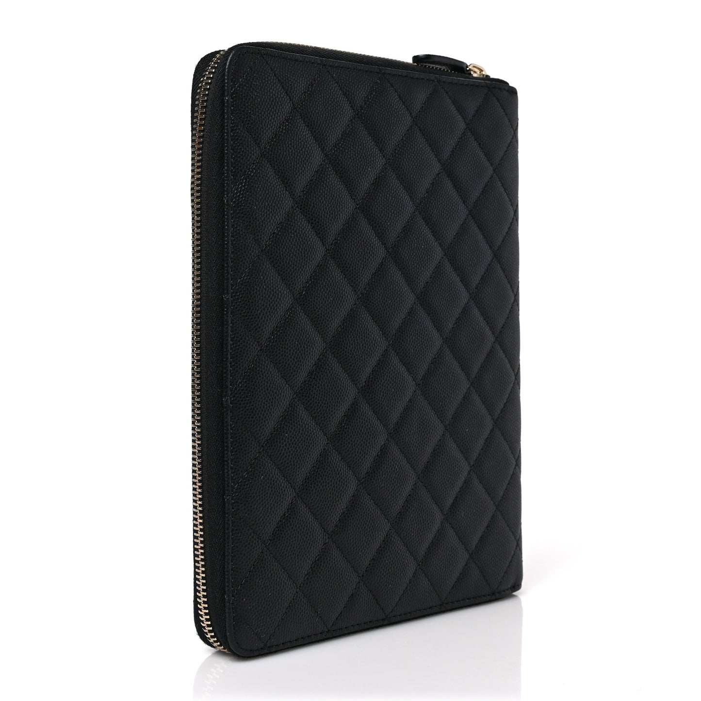 Caviar Quilted Zip Around Notebook Agenda Cover Black