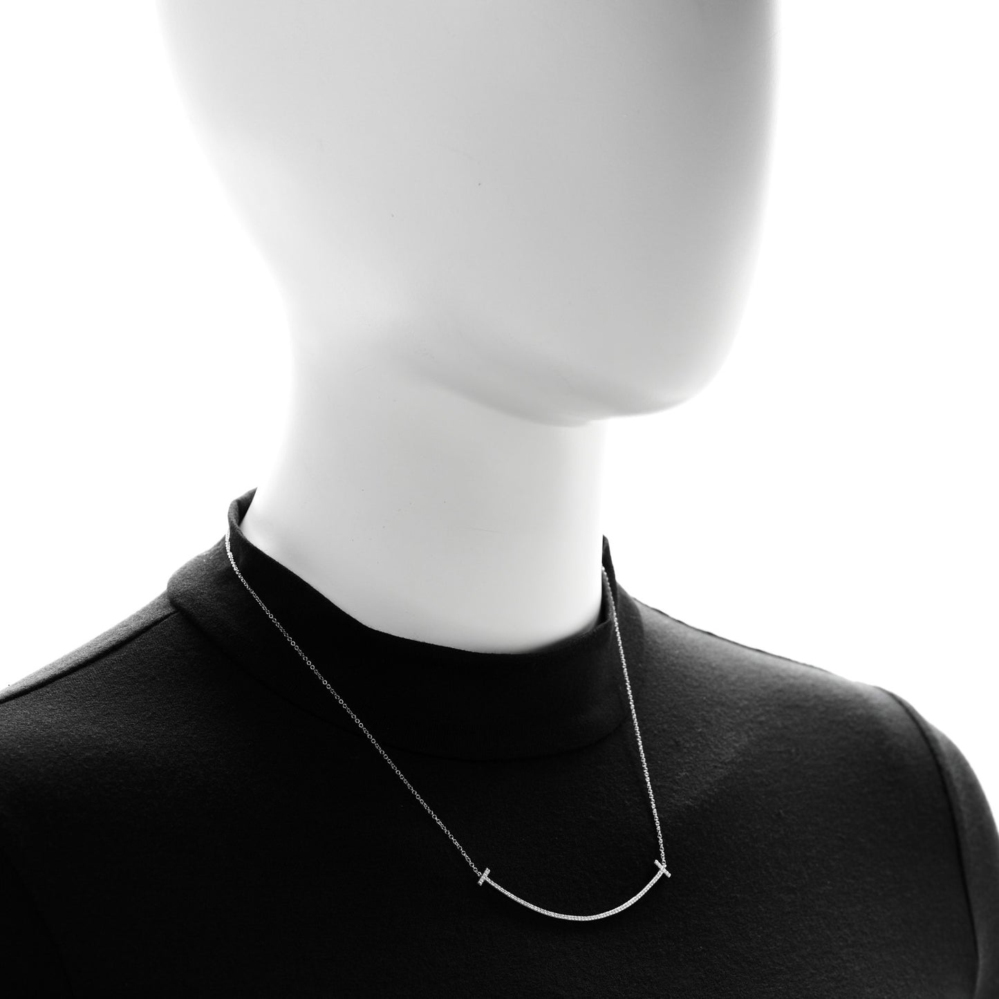 18K White Gold Diamond Large T Smile Pendant Necklace